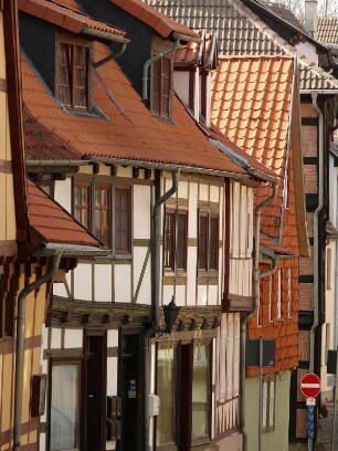 Sanierte Fachwerkhäuser in der Gasse "Neuendorf", Quedlinburg