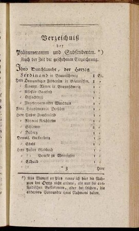Verzeichniß der Pränumeranten und Subscribenten.