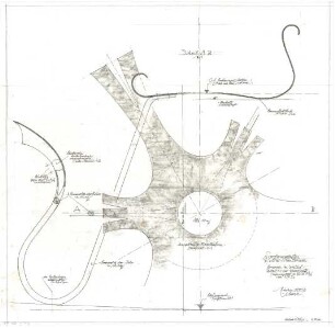Gsaenger, Gustav; München, Theatinerstr.; Bayerisches Kultusministerium, Erweiterung - Erweiterungsbau, Brunnen- u. Gartengestaltung, Brunnen Westhof, Wasserrosette, zu Blatt Nr. 353 / 6 (Schnitt)