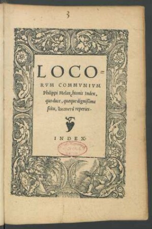 Locorum Communium Philippi Melanchtonis Index ...