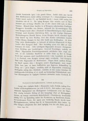 III. Forhold til Hertugdømmerne. Lübeck og Hamburg.