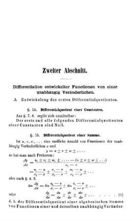 Zweiter Abschnitt. Differentiation entwickelter Functionen von einer unabhängig Veränderlichen.
