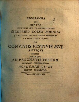 Programma de conviviis festivis aevi antiqui