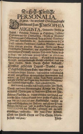 Die Hoch-Fürstliche Personalia.