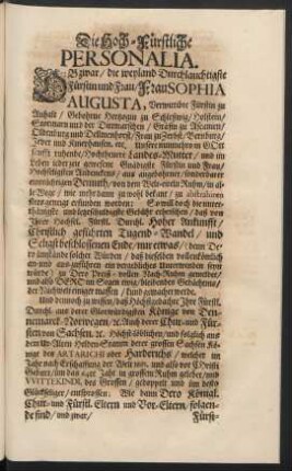 Die Hoch-Fürstliche Personalia.