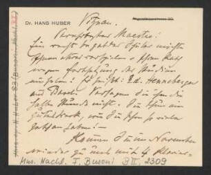 Briefkarte an Ferruccio Busoni : 26.10.1918