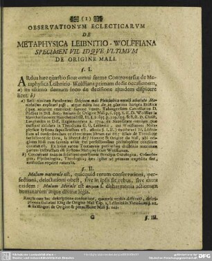 Specimen VII. Idque Ultimum De Origine Mali