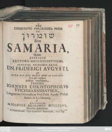 Dissertatio Philologica Prior De Šōmrōn Sive Samaria