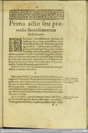 Prima actio seu praetensio Serenissimorum Archiducum