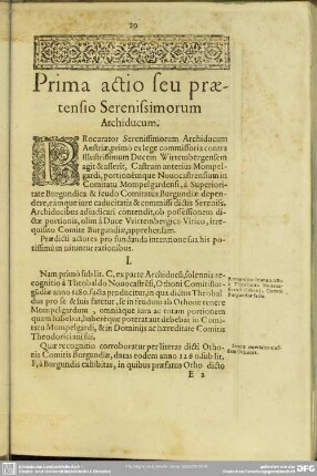 Prima actio seu praetensio Serenissimorum Archiducum