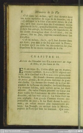 Chapitre II. Arrivée du Chevalier De Grammont au Siege de Trin, & son Genre de Vie