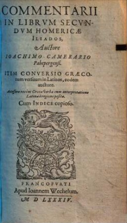 Commentarii in Librum Primum (Secundum) Iliados Homeri, 2.