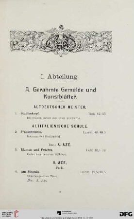 A. Gerahmte Gemälde und Kunstblätter (Nr. 1-117)