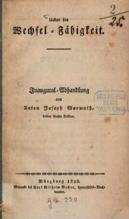 Über die Wechselfähigkeit : Inaugural-Abhandlung