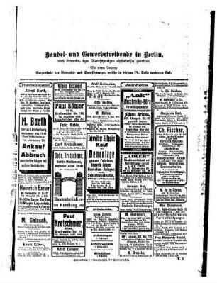 Handel- und Gewerbetreibende in Berlin, nach Erwerbs= bezw. Berufszweigen alphabetisch geordnet