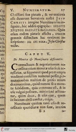Caput V: De Monetae & Numismatis differentia