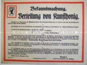 Bekanntmachung über die Verteilung von Kunsthonig