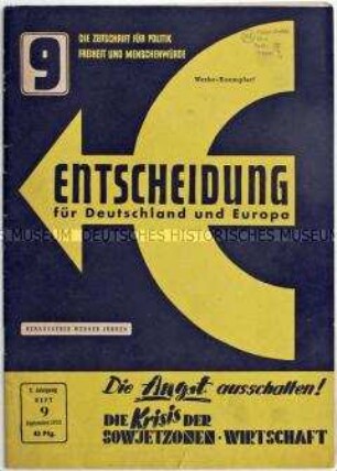 Sonderdruck der Zeitschrift für Politik "Entscheidung" u.a. zur Bundestagswahl 1953