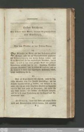 Erster Abschnitt. Die Lehre von Gott, seinen Eigenschaften und Würkungen.