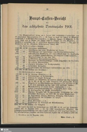 Haupt-Cassen-Bericht über das achtzehnte Vereinsjahr 1901