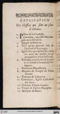 Explication Des Chiffres qui sont au plan d'Athenes