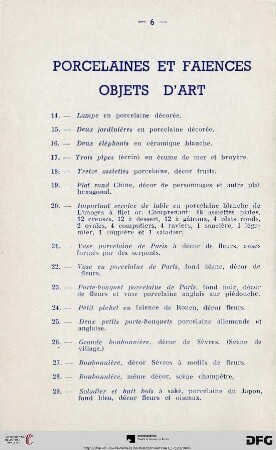 Porcelaines et faiences - Objets d'art (Nr. 14-80)