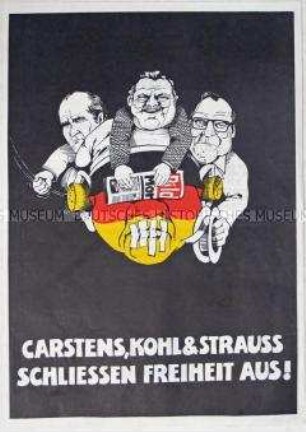 Illustriertes Flugblatt der Sozialistischen Jugend Deutschland - Die Falken mit einer Karikatur auf die führenden Politiker von CDU/CSU