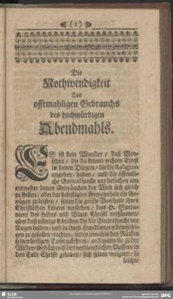 Die Nothwendigkeit Des offtmahligen Gebrauchs des hochwürdigen Abendmahls