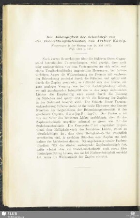 Die Abhängigkeit der Sehschärfe von der Beleuchtungsintensität