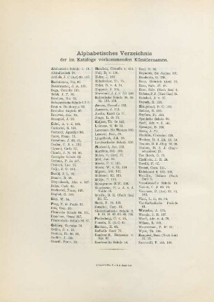 Alphabetisches Verzeichnis der im Kataloge vorkommenden Künstlernamen