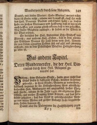 Das anderte Capitel. Deren Wunderwercken, die der Heil. Vincentius durch seine Heil. Reliquien gewürcket hat.