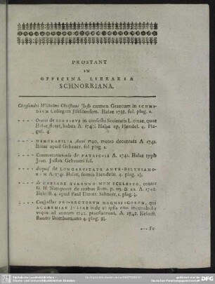 Prostant In Officina Libraria Schnorriana