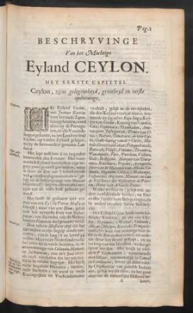 Het eerste capittel. Ceylon, zijne gelegentheyd, grootheyd en eerste opdoeninge