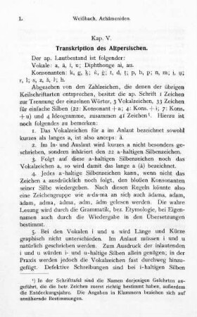 Kap. V. Transkription des Altpersischen