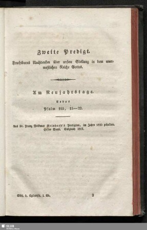 Zweite Predigt. Fruchtbares Nachdenken über unsere Stellung in dem unermeßlichen Reiche Gottes