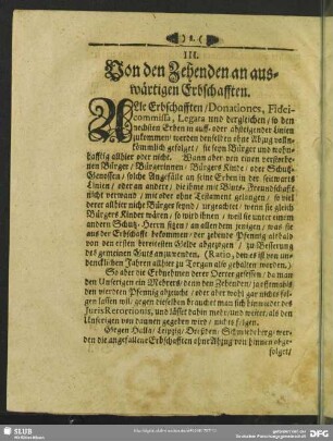 III. Von den Zehenden an auswärtigen Erbschafften