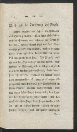 Maaßregeln bei Trocknung des Ziegels