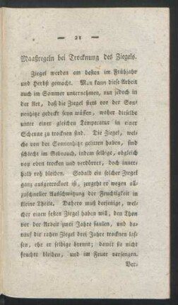 Maaßregeln bei Trocknung des Ziegels