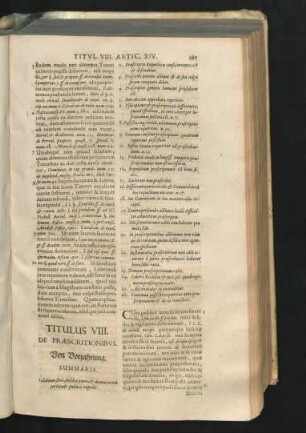 Titulus VIII. De Praescriptionibus. Von Vorfahrung.