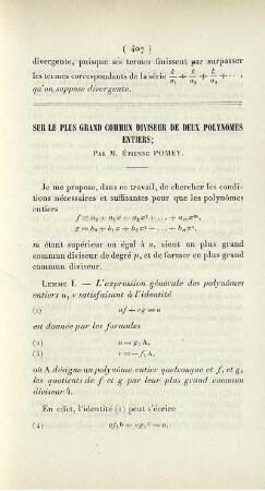 Sur le plus grand commun diviseur de deux polynomes entiers.