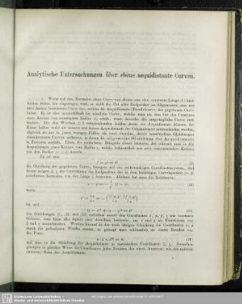 Analytische Untersuchungen über äquidistante Curven