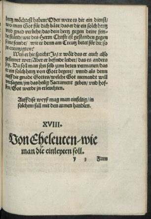 XVIII. Von Eheleuten/ wie man die einleyten soll.