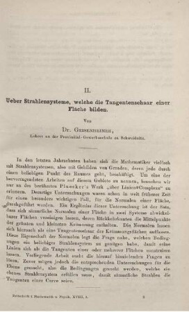 II. Ueber Strahlensysteme, welche die Tangentenschaar einer Fläche bilden.