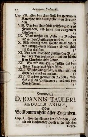 Summaria D. Joannis Tauleri Medullæ Animæ, Oder Vollkommenheit aller Tugenden.