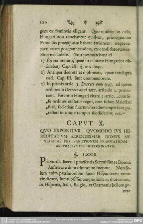 Caput X. Quo Exponitur, Quomodo Ius Hereditarium, Serenissimae Domus Austriacae Per Sanctionem Pragmaticam Accuratius Est Determinatum