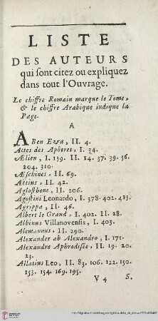 Liste des auteurs qui sont citez ou expliquez dans tout l’Ouvrage