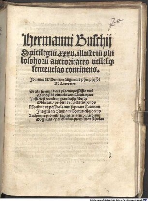 Spicilegium XXXV illustrium philosophorum auctoritates utilesque sententias continens
