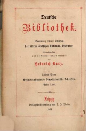Hans Jacob Christoffels von Grimmelshausen Simplicianische Schriften. 1