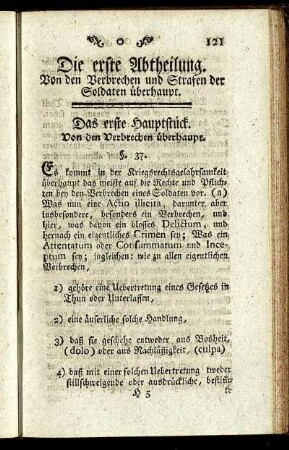 Die erste Abtheilung. Von den Verbrechen und Strafen der Soldaten überhaupt.