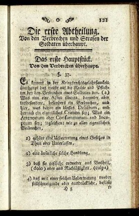 Die erste Abtheilung. Von den Verbrechen und Strafen der Soldaten überhaupt.